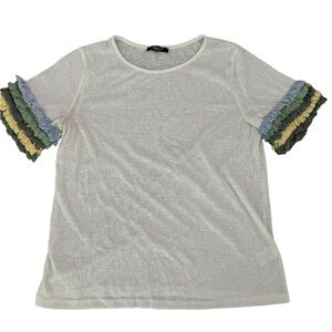 ADELINE white blouse with ruffle short sleeves size L